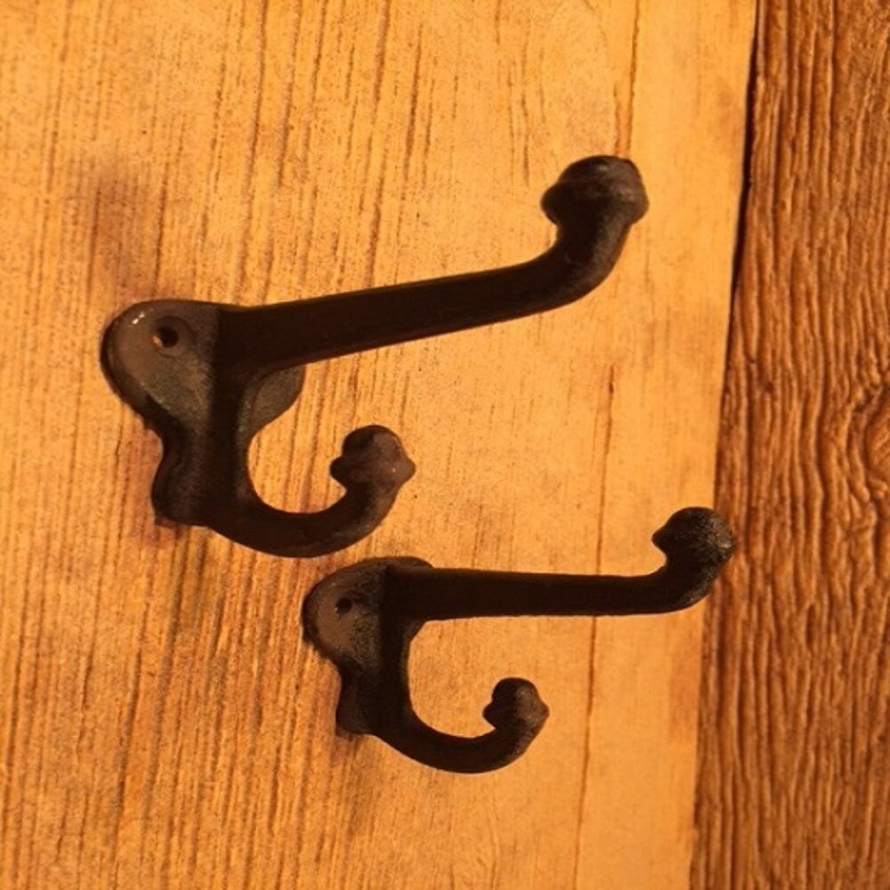 Two (2) Cast Iron Rustic Double Acorn Wall Hooks 3" deep Two (2) 0170-531705 R